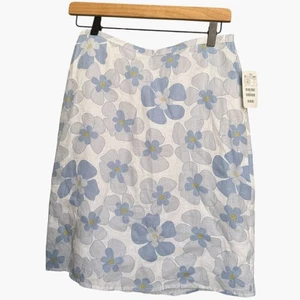 H&M Retro Blue Floral Print Linen Mini A-Line Skirt size 4 NWT - Picture 1 of 6