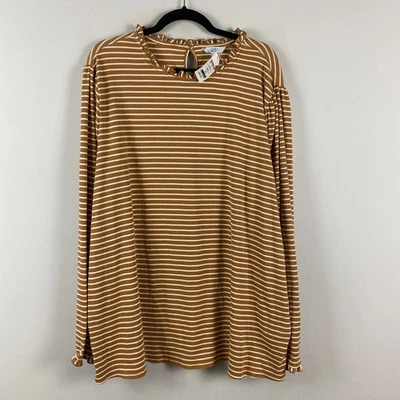 Camiseta Croft & Barrow Volantes Manga Larga Talla 4X Marrón Blanco Rayas Foto 1 de 4