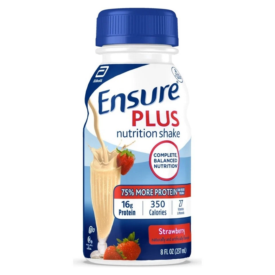 Batido de reemplazo de comida para batido Ensure Plus Strawberry Nutrition 8 fl oz - Paquete de 24 Foto 1 de 4