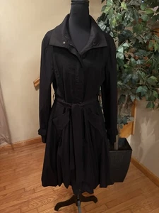Samuel Dong 11664 Classic Bubble Dress Trench Coat In Black Women’s Size M - Picture 1 of 5