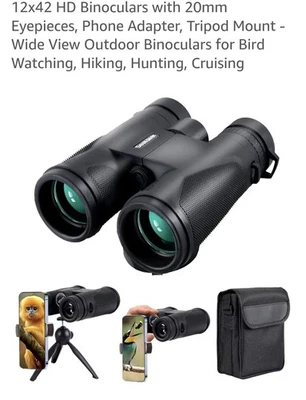 12mm X 42mm HD Binoculars~20mm Eyepieces w/Tripod & Phone Adapter - Image 1 of 4