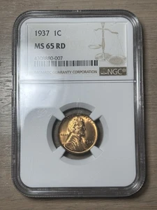 1937 Lincoln Wheat Cent Penny NGC MS 65 RD - Picture 1 of 4