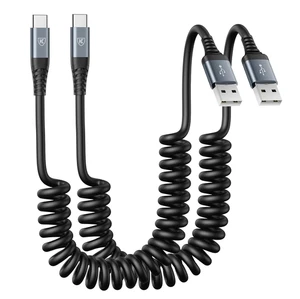 2 Pack 6Ft USB C Cable Fast Charging Coiled Cord for Samsung - Picture 1 of 6