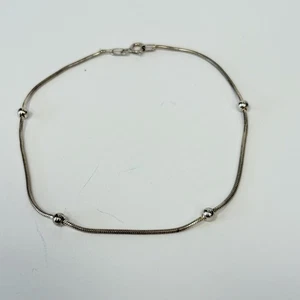 Vintage .925 Sterling Silver Snake & Bead Chain Ankle Bracelet 10" Italy Anklet - Picture 1 of 6