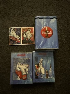 VINTAGE 1998 2 DECKS OF COCA COLA POLAR BEAR PLAYING CARDS AND COLLECTIBLE TIN - Picture 1 of 9