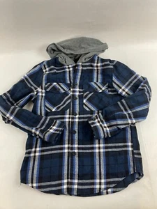 Stillwater Supply Co. Hoodie, Boy's Size 10/12, Navy Blue, Plaid, Flannel - Picture 1 of 7