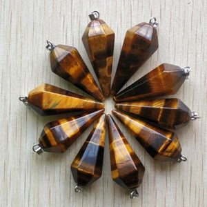 12pcs Natural Tiger Eye Stone Pendulum Pyramid Pendants 16x34mm Jewelry Making - Picture 1 of 2