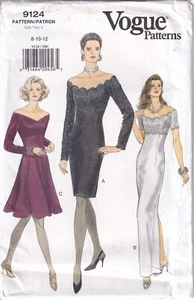 Vestido años 90 Vogue patrón de costura 9124 Misses forrado huesos talla 8-12 - Imagen 1 de 2