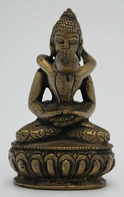 Rare Antique/Vintage Brass Yab Yum(shakti) Statue Tibetan Buddhism 4" Tall - Image 1 of 4