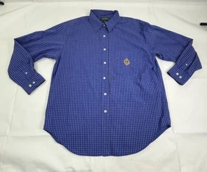 Lauren Ralph Lauren Women's Blue Plaid Button Up L/S Shirt top Crown Crest Sz 16 - Picture 1 of 12
