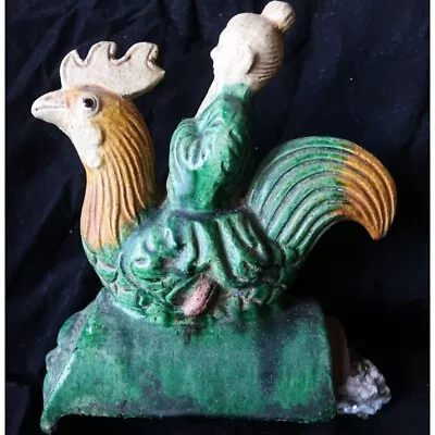 Antique Chinese Ceramic Guardian Sancai Roof Tile - Taoist Immortal Riding a... - Image 1 of 4