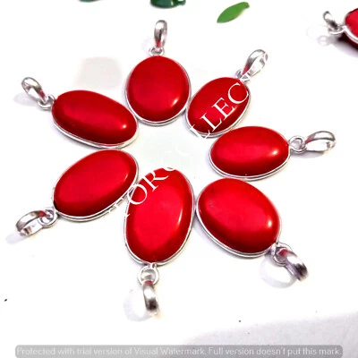 Lote de 10 colgantes bisel enchapados en plata de ley 925 con piedras preciosas de coral de año nuevo Foto 1 de 4