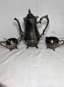 Wm. Rogers Silver Plate Tea Set: I.S.Co. Teapot & Sugar Bowl & Spoon Creamer - Picture 1 of 24