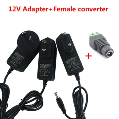 AC to DC Adapter 12V 1A 2A 3A 24W Power Supply Switch Transformer + Female Jack - Image 1 of 4