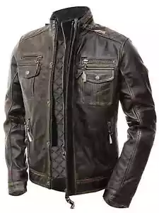 Chaqueta de cuero real café corredor marrón envejecido vintage motociclista para hombre - Imagen 1 de 5
