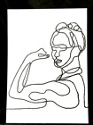 Original ACEO One Line Yes She Can Do It Medium Marker on Paper Signed By Artist