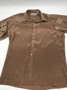 Mario Ferrari Long Sleeve Shirt Men Large Button Up Collared Brown..T210