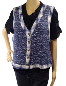 Chaleco vintage Ivy Collectibles para mujer talla L azul a cuadros suéter botones delanteros - Imagen 1 de 12