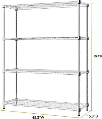4 Tier Chrome Wire Shelf Kitchen Pantry Shelves Rack Steel Organizer 16"*45"*59" - Image 1 of 4