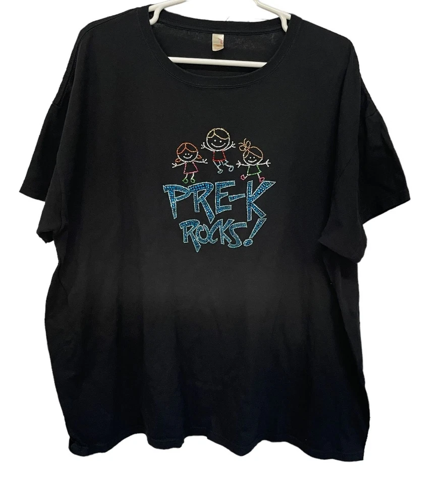 Camiseta yunque Top Teach Pre K Rocks Lentejuelas Estrás Negra Talla 3X Foto 1 de 3
