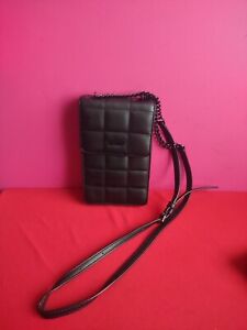 NWT Original DKNY Queenie Crossbody Bag Flap Phone Quilted PU Black Chain Matte