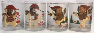 Culver 22K Gold Christmas Yule Bear Old Fashion Glasses Set of 4 - Picture 1 of 10