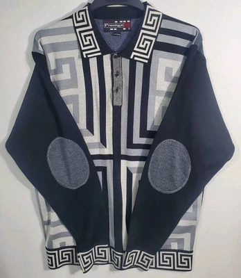 Royal Prestige PD" shirt Sweater long-sleeve button-up Geometric  Blk Wht Gray L - Image 1 of 4