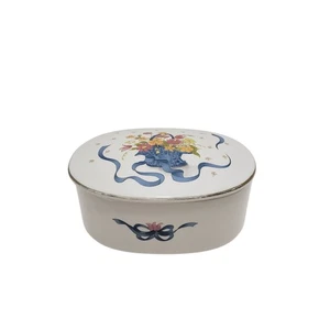 Vintage Porcelain Trinket Box Floral Gold Trim - Picture 1 of 9