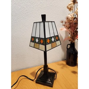 Tiffany Style Geometric Stained Glass Table Lamp 17" Mission Accent Light - Picture 1 of 9