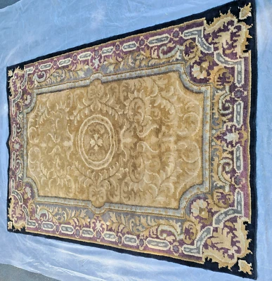 100% WOOL HAND-KNOTTED INDIA ORIENTAL CARPET RUG 5'8" X 4' BROWN GRAY BURGUNDY - Image 1 of 4