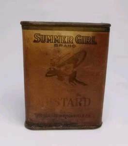 Summer Girl Mustard Spice Tin Vintage Heavy Stain SEE PHOTOS - Picture 1 of 6