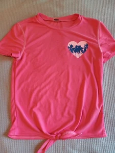 Old Navy Girls Pink Heart Palm Tree Rash Guard Girls Size Medium (8) - Picture 1 of 4