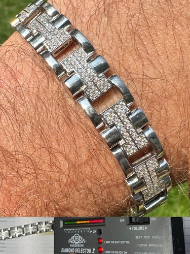 HERMÈS Bracciale uomo MOISSANITE 12mm maglia Hermes ghiacciata vero argento sterling 925 hip hop