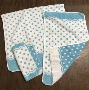 Vintage Set CALLAWAY Towels Flirty Blue Polka Dot Bath Towel, Hand & Washcloth - Picture 1 of 9