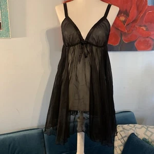 Fantasies Morgan Taylor Black Sheer Lace Mesh Babydoll Lingerie M Medium - Picture 1 of 6