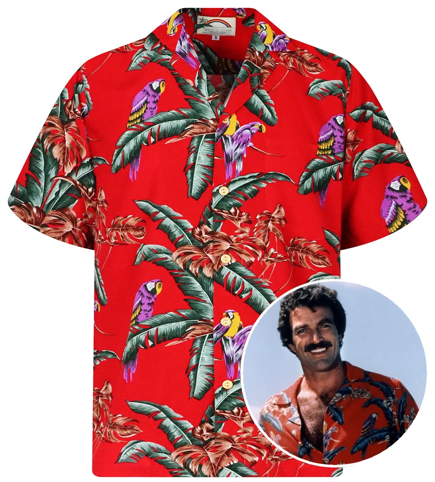 Original Tom Selleck Magnum Camicia Hawaiana Rosso LIMITED - Immagine 1 di 4