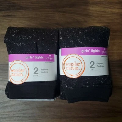Wonder Nations Girls Fleece Footless Tights 4 Pack Medium Glitter Black / Grey - Image 1 of 4