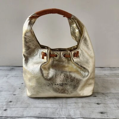 Bolso pequeño de cuero dorado Nannini Hobo Y2k Foto 1 de 4