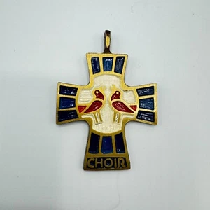 Vintage Jerusalem Terra Sancta Guild Israel Brass Cross Doves Pendant Necklace - Picture 1 of 3