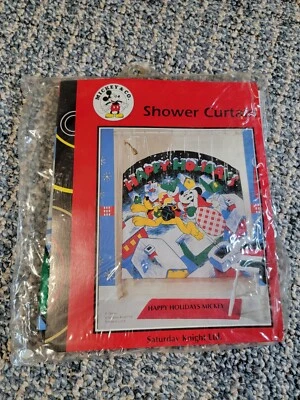 Cortina de ducha vintage Disney Mickey Mouse Plutón Felices Fiestas Navidad  Foto 1 de 4