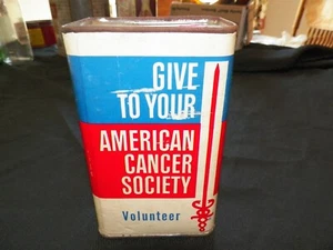AMERICAN CANCER SOCIETY  VOLUNTEERS CARDBOARD & METAL TIN 1960's-1970's - Picture 1 of 6