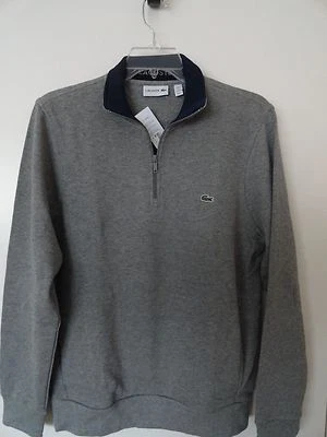 NWT LACOSTE MEN'S HALF ZIP SWEATER COTTON GRAY NAVY Sz 3XL/8 - Image 1 of 4