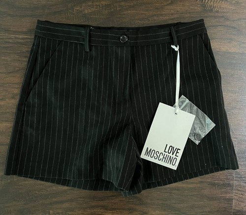 Pantaloncini abito nuovi con etichette Love Moschino neri a righe gessate donna 42 6 $475 autentici