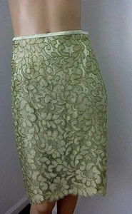ESCADA GREEN Lime GOLD LACE Lined PENCIL Knee SKIRT SIZE 36 Us S 4/6 - Picture 1 of 8