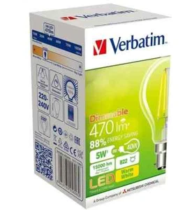 12 X Verbatim LED Filament Globe clear dome Classic A Bulb Dimmable B22 2700K - Picture 1 of 2