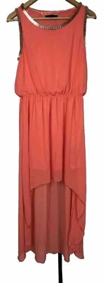 Forever 21 Dress Sleeveless Maxi Hi Low Sheer Goldtone Chain Neck Medium Grecian - Image 1 of 4