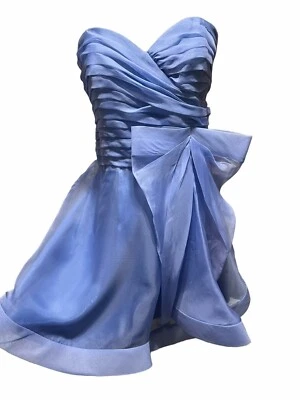 Новый с Ярлыками ABS Allen Schwartz синий без бретелек мини-платье 100% шелк шифоновое размер 14 бант - Изображение 1 из 4