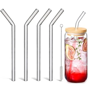 Clear Glass Straws Reusable Bent Glass Straws Shatter Resistant 9 Inch 8mm Glass - Picture 1 of 6