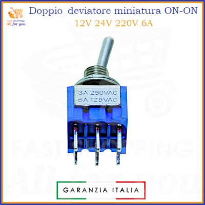 Micro interruttore doppio deviatore a levetta 220V 12V 24V x mini leva bipolare - Immagine 1 di 2