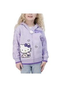 Hello Kitty Youth Girls Full Zip Embroidery Patches Hooded Jacket Size 4 - Picture 1 of 5
